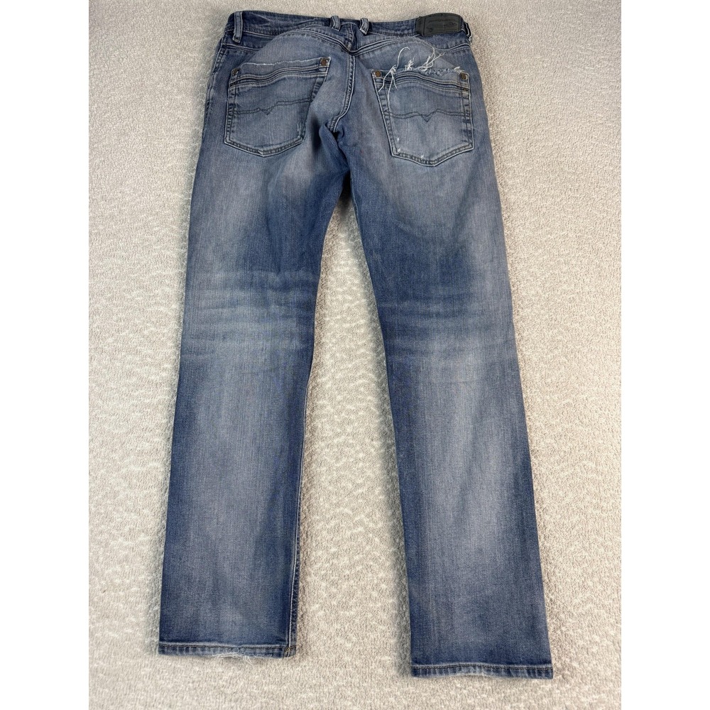 Diesel Krayver Jeans Mens 32 Blue Regular Slim Carrot Distressed Ripped Denim - Picture 11 of 13